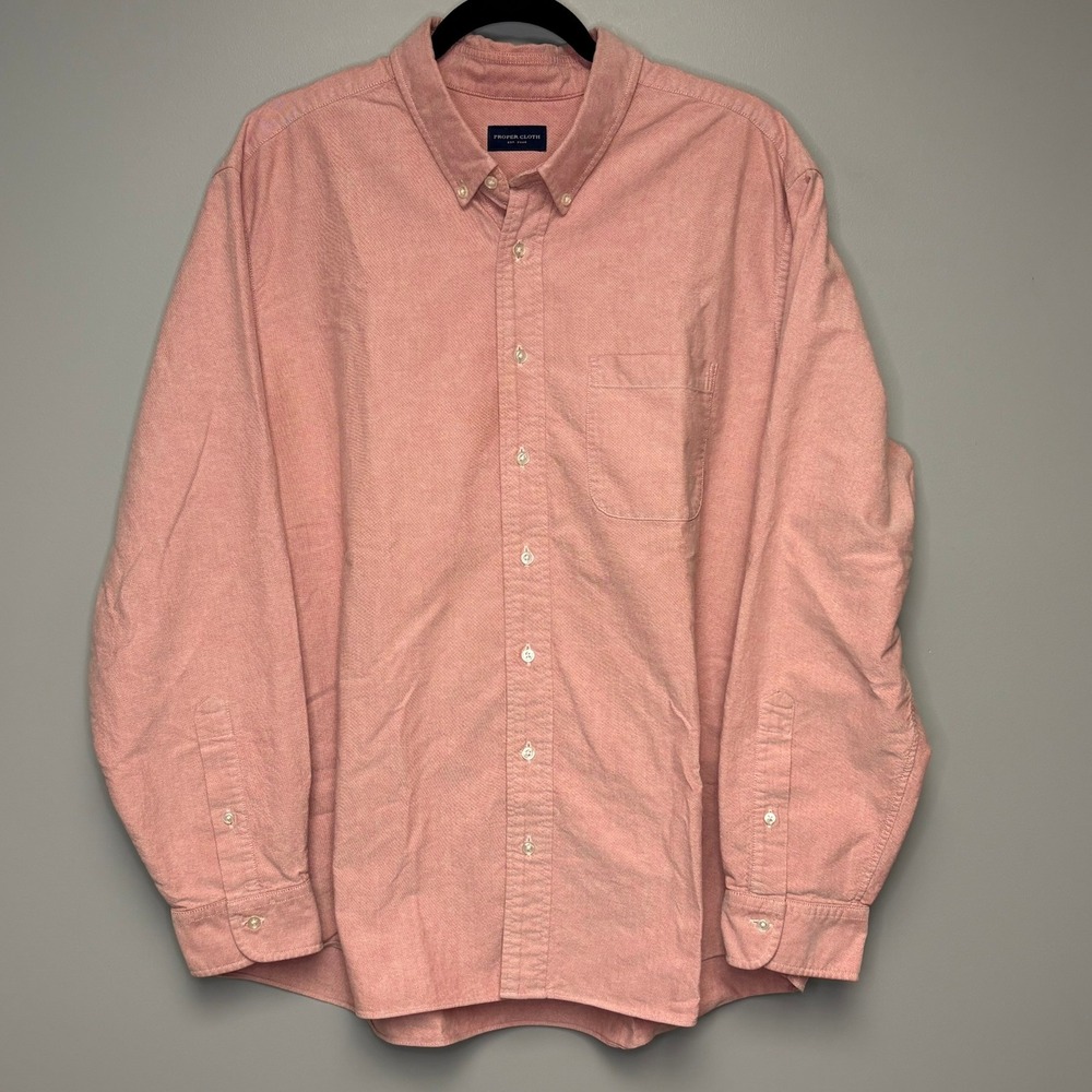 Proper Cloth Pink Sunwashed Mens Office Oxford Button Down Cotton Shirt Sz XL